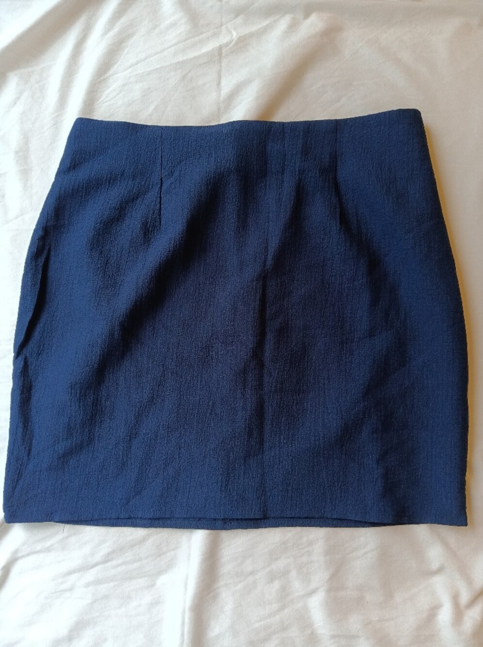 Navy blue textured mini skirt minimalist back zip high waisted basic capsu